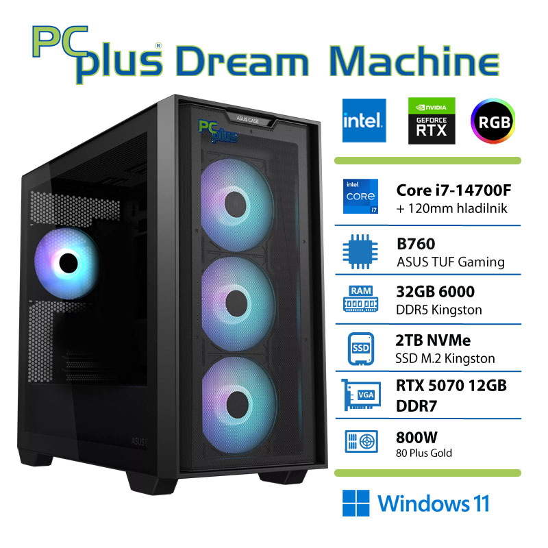 147741_3 PCPLUS Dream Machine Core i7 14700F 32GB 2TB SSD RTX 5070 12GB Windows 11 Home gaming namizni računalnik - slika 1