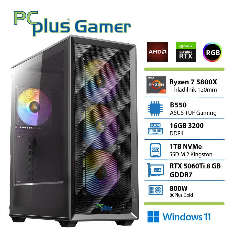 147759_2 PCPLUS Gamer Ryzen 7 5800X 16GB 1TB SSD RTX 5060Ti 8GB Windows 11 Home gaming namizni računalnik - slika 1