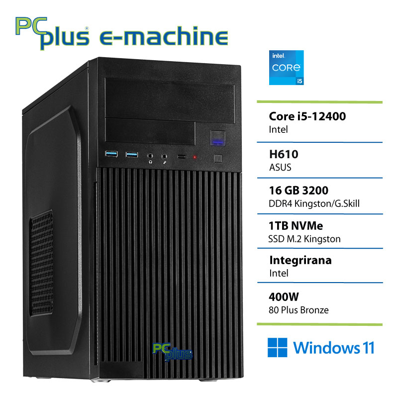 148005 PCPLUS e-machine i5 12400 16GB 1TB SSD Windows 11 Home namizni računalnik - slika 1