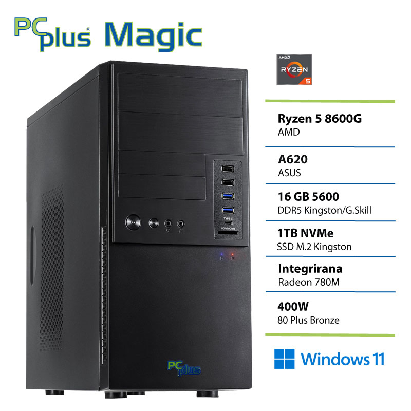 148235 PCPLUS Magic Ryzen 5 8600G 16GB 1TB Windows 11 Pro namizni računalnik - slika 1