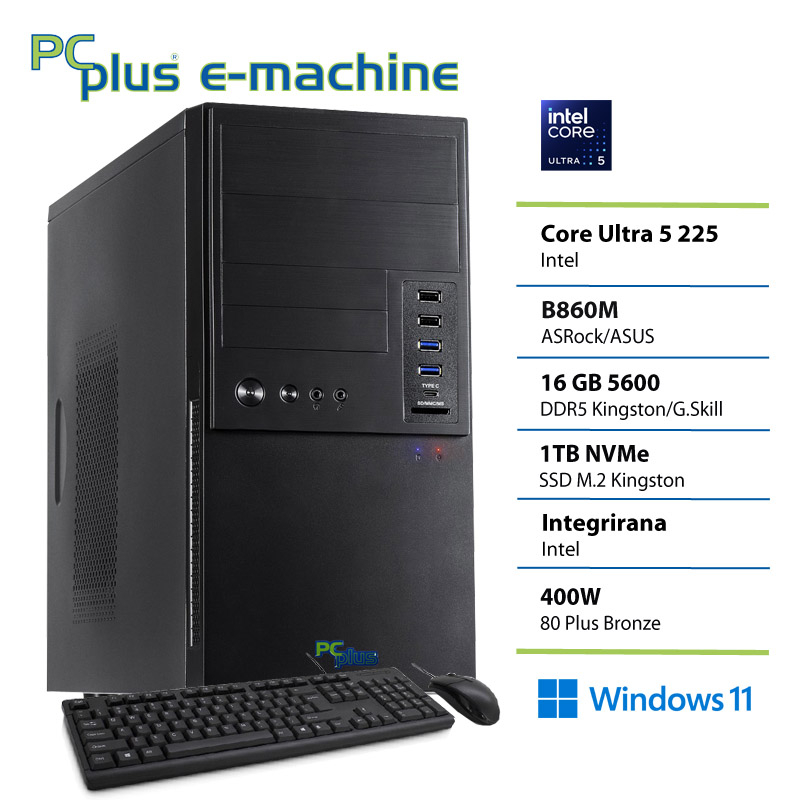 148441 PCPLUS e-machine Core Ultra 5 225 16GB 1TB SSD Windows 11 Home tipkovnica miška namizni računalnik - slika 1