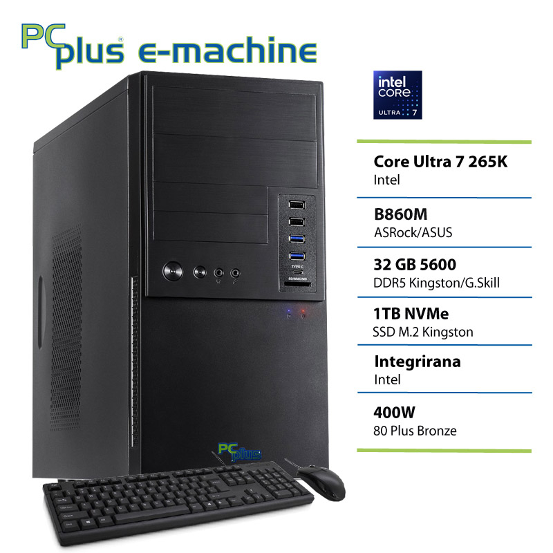 148443_1 PCPLUS e-machine Core Ultra 7 265K 32GB 1TB SSD tipkovnica miška namizni računalnik - slika 1