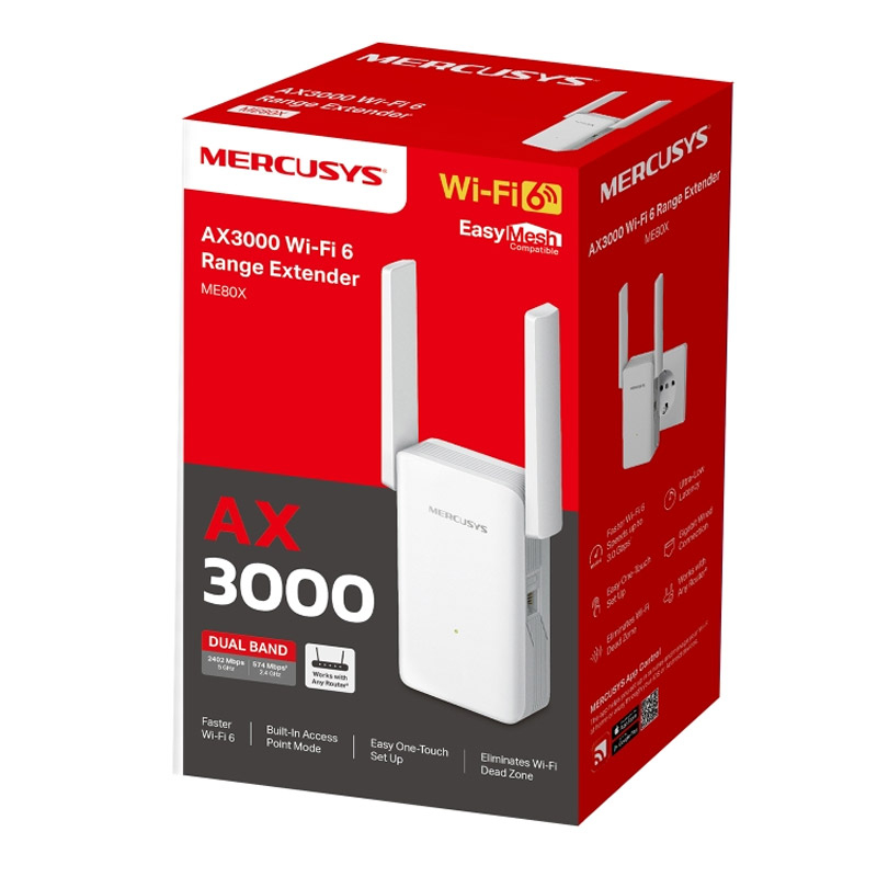 148561_1 MERCUSYS ME80X AX3000 Wi-Fi6 WiFi ojačevalec extender - slika 1