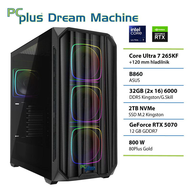 148669 PCPLUS Dream Machine Ultra 7 265KF 32GB 2TB SSD RTX 5070 12GB gaming namizni računalnik - slika 1
