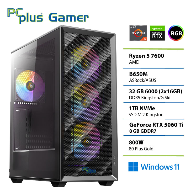148672 PCPLUS Gamer Ryzen 5 7600 32GB 1TB SSD RTX 5060Ti 8GB Windows 11 Home gaming namizni računalnik - slika 1