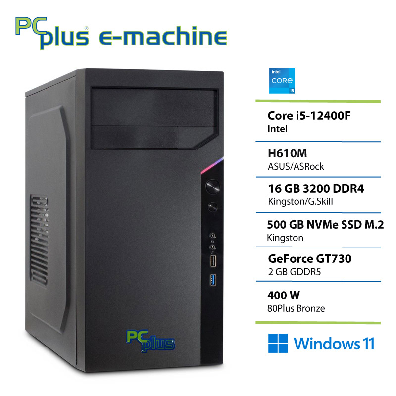 148980_2 PCPLUS e-machine i5 12400F 16GB DDR5 500GB SSD GT730 Windows 11 Pro namizni računalnik - slika 1