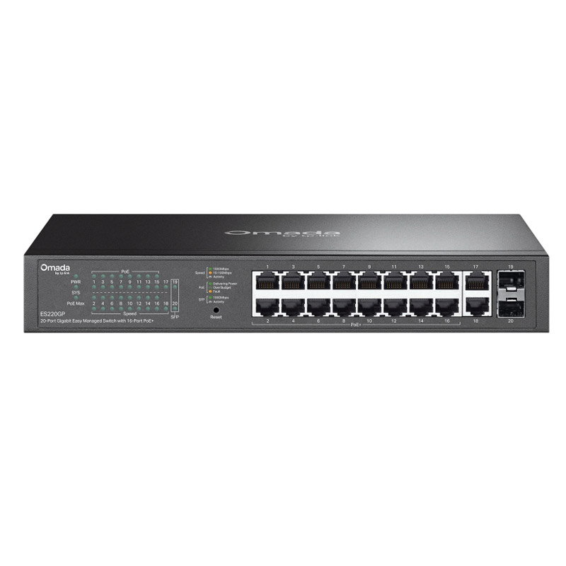 149045 TP-LINK Omada ES220GP 20-port 16x Gigabit PoE+ RJ45 2x Gigabit RJ45 2x Gigabit SFP managed mrežno stikalo switch - slika 1