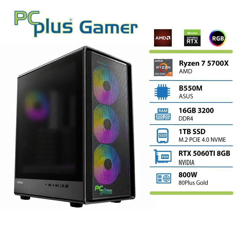 150057 PCPLUS Gamer Ryzen 7 5700X 16GB 1TB SSD RTX 5060 TI 8GB gaming namizni računalnik - slika 1